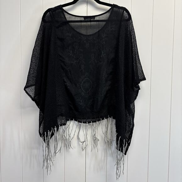 Unity World Wear Black Floral Sheer Blouse Women Large Knit Web Boho Beachy Chic - Picture 8 of 9